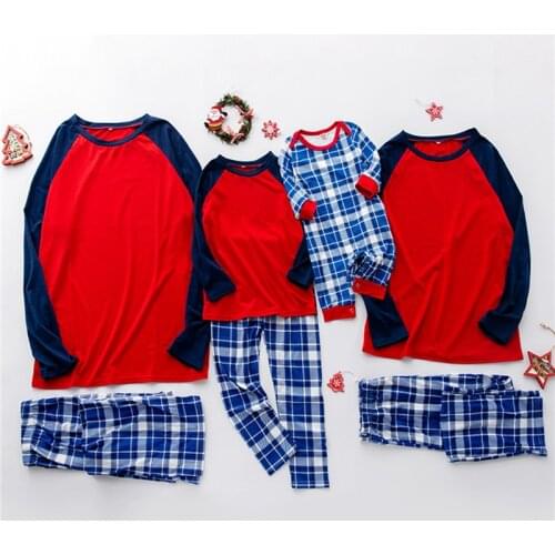 Fashion Family Clothing Pajamas Set Long Sleeve Raglan Tops + Plaid Pants Set Loungewear Family Mother Daughter Matching Clothes