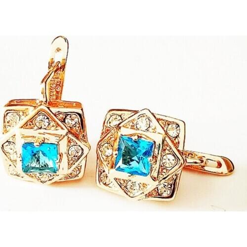 Fashion 2020 Women Earring Square Blue Cubic Zircon Jewelry Trendy Pendientes Largos Decoration