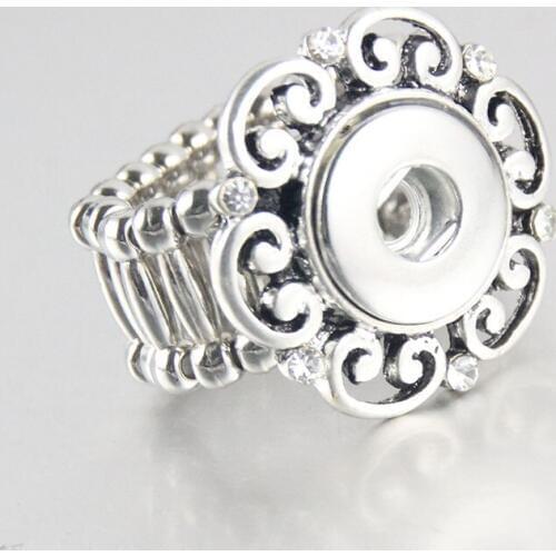 Fashion Vintage Elastic Adjustable Size Metal 12mm Snap Buttons Flower Ring Diy Snap Jewelry 12styles To Choose