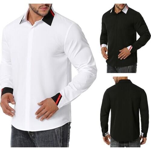 Mens Matching Colour Business Style Long Sleeve Shirt