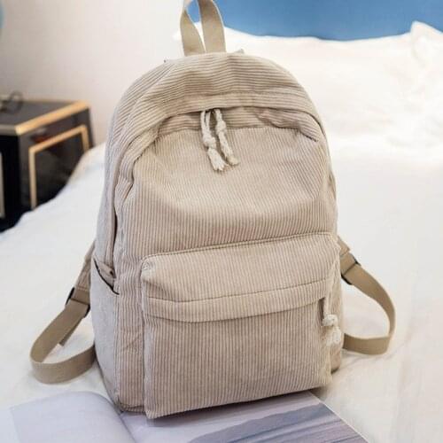 Beibaobao Preppy Style Soft Fabric Backpack Female Corduroy Design School Backpack For Teenage Girls Striped Backpack Women