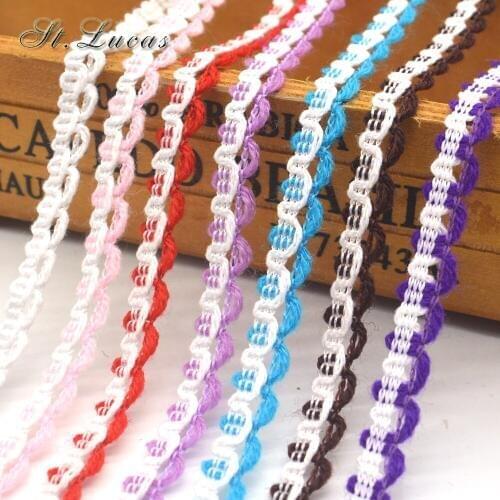 New arrive 10yd/lot 8mm small color lace fabric ribbon cotton lace trim sewing material for home garment curtain accessories DIY