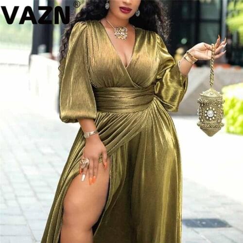 VAZN High Waist Solid Raffle Japan High Street Beach A line Long Dress 2020 Spring New Fashion Sexy Women Club Skinny Dress