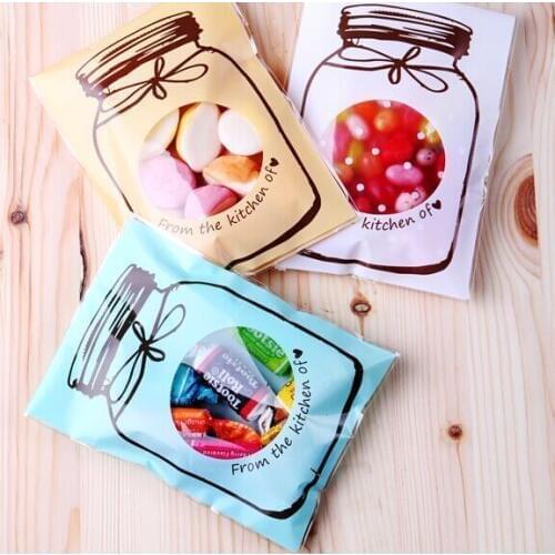 Wholesale 600pcs 3-Color Beautiful Jar Clear Window 7x10 Cello Bag,Cookie Bakery Gift Candy Packaging Bags,Self Adhesive Seal