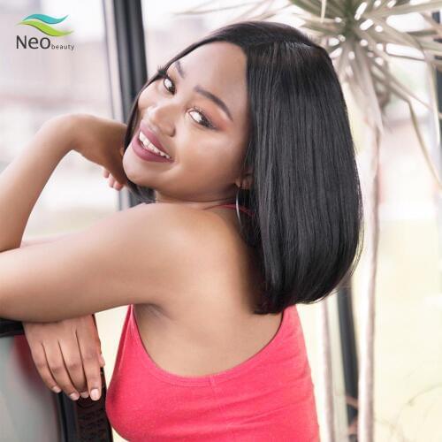 Lace Front Wigs Short Human Hair Bob Wigs Middle Part Remy Brazilian Natural Black Straight Cheap Human Hair Wigs With Free Ship