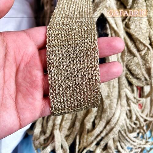 4cm Wide Knitted Gold Thread Mesh Webbing Hollow Cylindrical Webbing Fabric Sewing Lace Trim 1 Yard