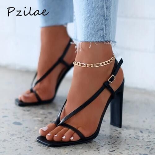Pzilae fashion summer gladiator sandals women high heels shoes fall best street look female square head clip on strappy sandals