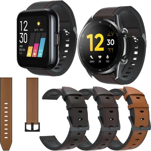 20 22mm Leather Watchband for Realme Watch S Smart Watch Strap Sport Bracelet Replacement Band for Realme Watch Wristband correa