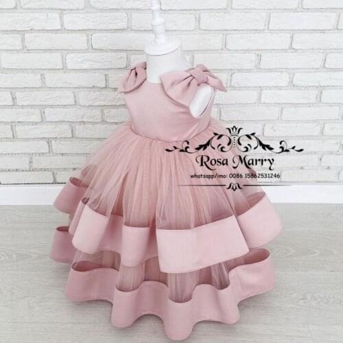Princess Pink Ball Gown Flower Girls Dresses for Weddings 2021 Cupcake Kids Birthday Prom First Communion Party Gowns