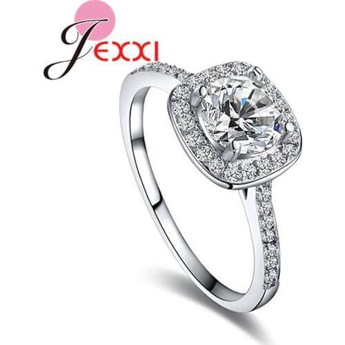 925 Silver Full African AAA Crystal Ring Cubic Zirconia Stone Square Pendant Rings for Women Wedding Jewelry