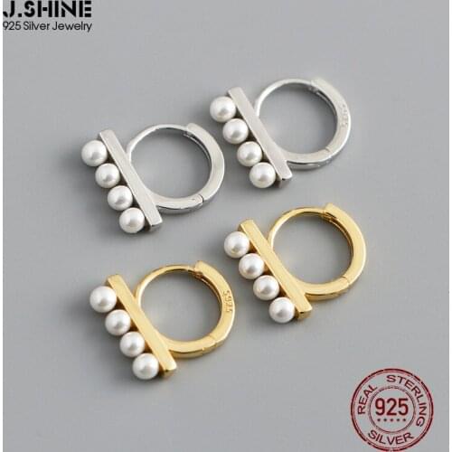 JShine Genuine S925 Silver Earrings Circle Hoop Earrings Fashion Simulated Pearl Beads Earrings Women Fine Jewelry Anti-Allergy