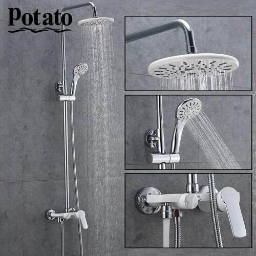 Potato Bathroom Faucet Rainfall Shower Set Modern 3 Color Chrome Waterfall Mixer With Shower Head Shower System p35237
