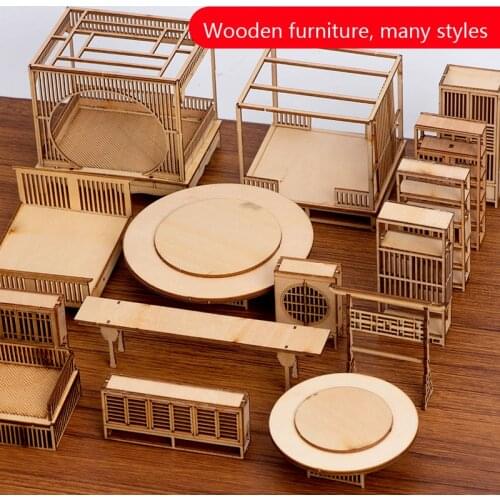 Building DIY Small House Indoor Decoration Miniature Chinese Furniture Model Wooden Locker 1:25