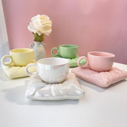 Pillow bag coffee cup creative gentle macaron cute heat-resistant ceramic mug girl heart gift tumbler cup coffee mug CL71905