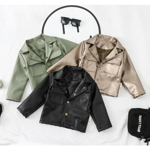 Spring Autumn boys PU Jacket baby coat toddler outwear kids streetwear clothes fashion faux leather pocket button 1 to 6 yrs