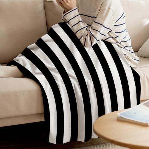 WARMTOUR Throw Blanket Parisian Black White Stripes Vertical Throw Blanket Warm Microfiber Blanket Blankets For Beds Home Decor