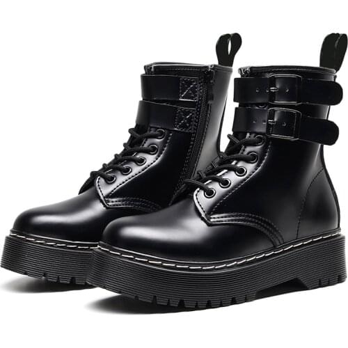 Women Double Breasted Boots Black Gothic Style Cool Punk Motorcycles Boots Mid Heels Shoes Thick Heels Snow Boots Ankle Boots