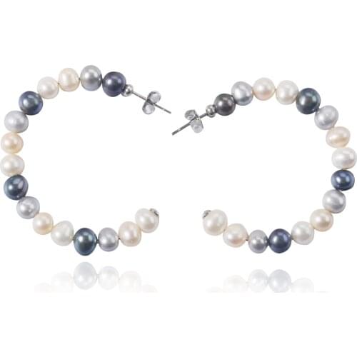 Hoop Earrings Natural Colorful Freshwater Pearl 925 Sterling Silver Large Circle Earrings for Women Gift Fashion Classic Jewelry