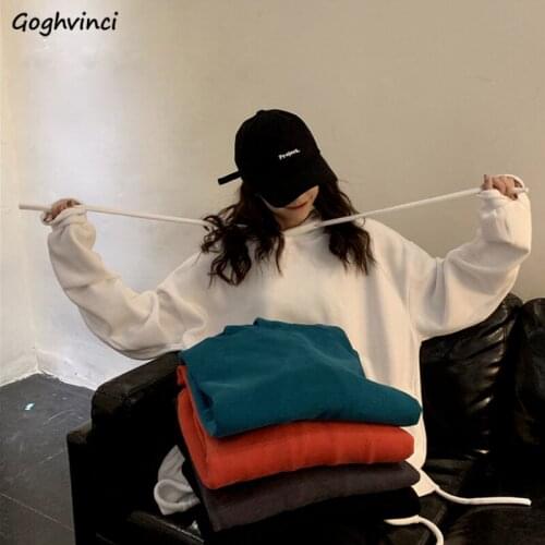 Hoodies Women Plus Thicker Solid Warm Winter Warm Harajuku Chic Couples with Hat BF Style Fashion Lady Loose Multi Color Hip Hop