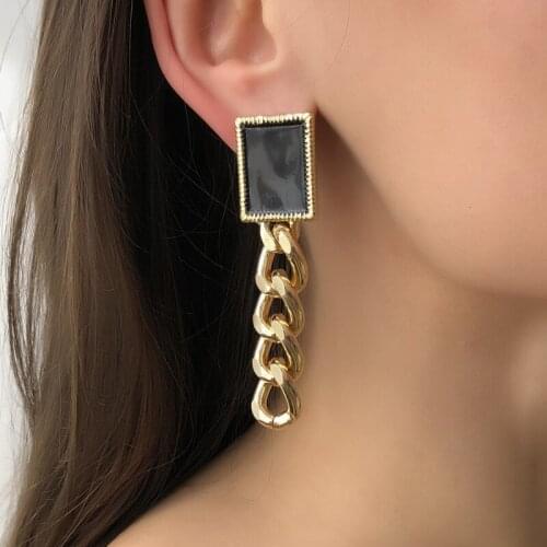 Women Jewelry Exaggerated Chain Dangle Earrings 2021 New Design Golden Plating Black Enamel Earrings For Girl Fine Accessories