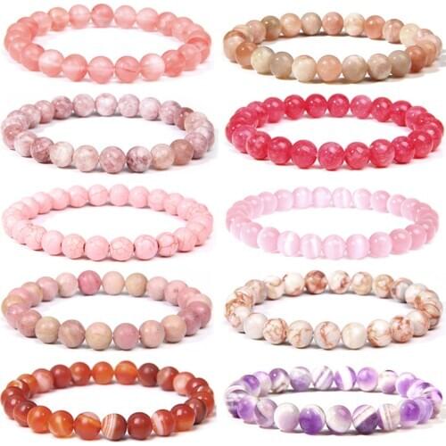 Pink Bracelet Natural Stone Bracelets Women Quartzs Agat Angelite Cat eye Bracelet Rhodochrosite Stone Bangles Jewelry Amethysts