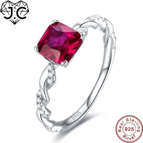 J.C New Fashion Princess Cut Ruby Spinel & Emerald Solid 925 Sterling Silver Ring Size 6 7 8 9 Women Bridal Wedding Jewelry Gift