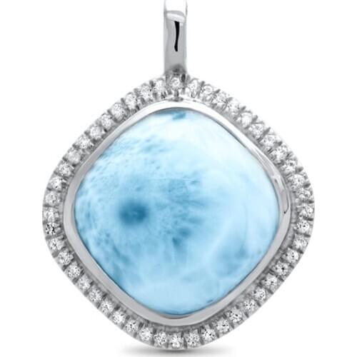 High Quality Dominica Natural Larimar Gemstones 925 Sterling Silver Larimar Pendant Necklace For Women Gift
