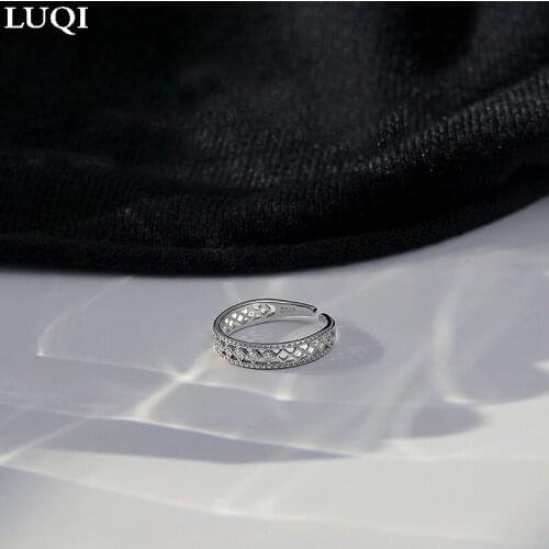 Fashion Womens S925 Silver Plated Platinum Personality Light Luxury Zircon Diamond Double-Layer Hollow Open Rings R455