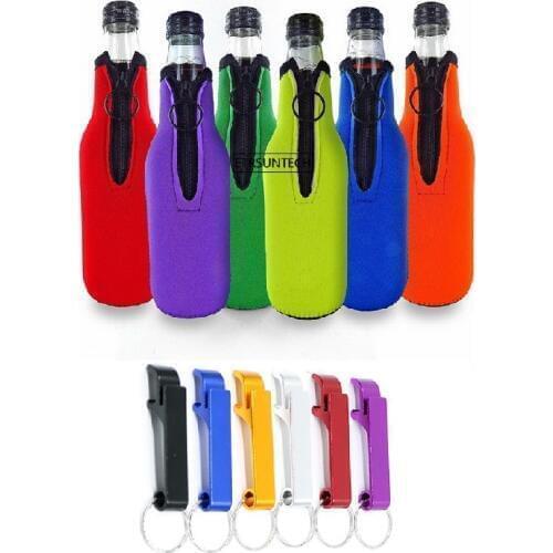 1Pack Beer Bottle Cooler Sleeves with Zipper Collapsible Neoprene Insulators for 12oz 330ml Bottles Party Drink With opener