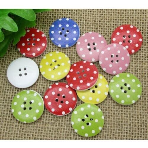 50Pcs 25mm Mixed Round Dot Wood Apparel Sewing Buttons For Clothes Scrapbooking Decorative Handicraft Needle DIY Accessories