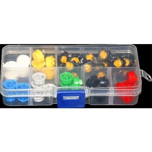 56pcs/box Tactile Push Button Switch Momentary Tact & Cap Assorted Kit 12x12x7.3mm Key Caps