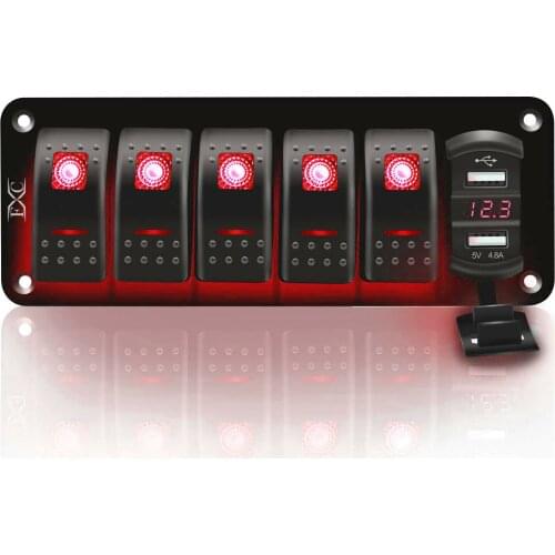 6 Gang Rocker Switch Panel LED Toggle Switch Panel Kit 12V/24V Circuit Breaker Dual USB Slots light For Marine Boat Car Truck