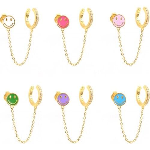 AIDE 2021 Trend Pink Enamel 925 Sterling Silver Zircon Chian Clip Aros Colores for Women Drop Earring Jewelry Pendientes Brincos