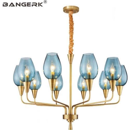American Brass Chandelier LED Modern Copper Glass Shade Hanging Lamp Lights Chandeliers Indoor Lighting Home Decor Fixtures