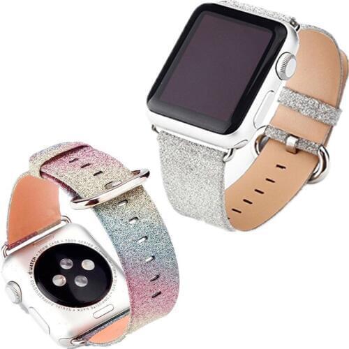 PU Leather Shiny Glitter Bracelet Strap For Apple Watch Band 44/42/40/38mm Wristband Christmas Watch Band For iWatch 4/3/2/1 Pow
