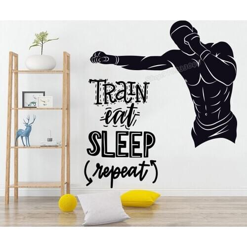 Boxing wall decal Boxing quotes stickers Train eat sleep repeat gym Wall Sticker vinyl bedroom Living room Decor Decals C628