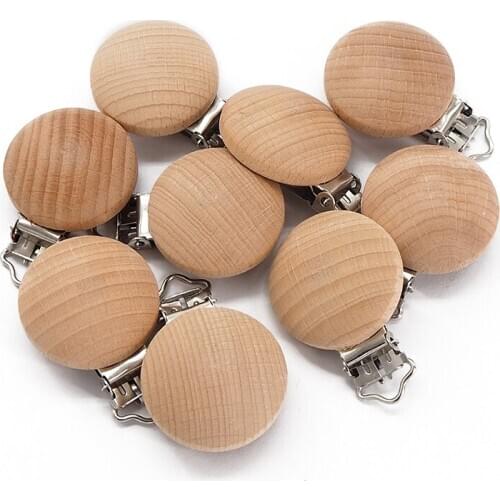 Chenkai 5PCS 35MM Wooden Round Pacifier Clips Baby Pacifier BPA Free For DIY Infant Chewing Soother Dummy Clasps Accessories