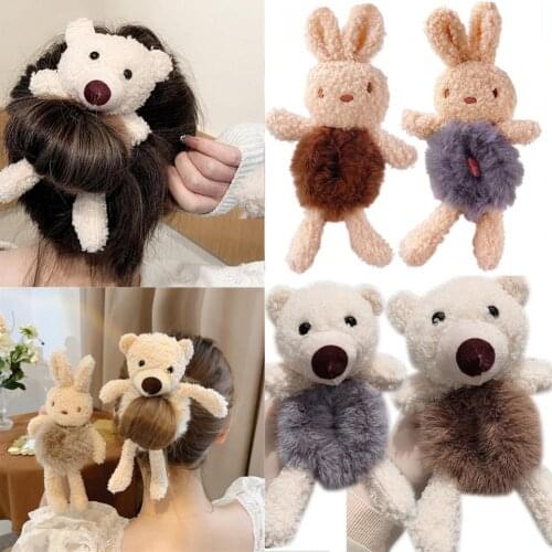 Stretchy Hair Tie Attractive Soft Bear Rabbit Shape Elastic Comfortable Plush Ponytail Holder Hair Scrunchie for Daily Life Hair