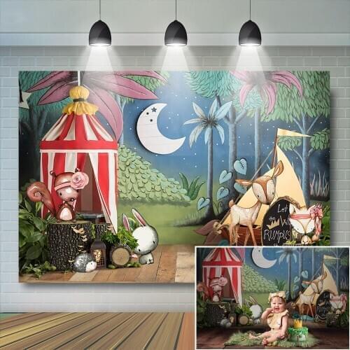Forest Bunny 1st Birthday Photography Background Cake Smash Photo Circus Night Moon Prop Baby Shower Decor Photocall Studio