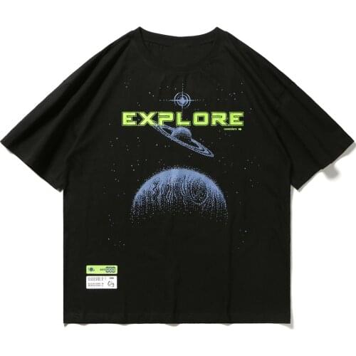 LACIBLE Milky Way Print T Shirt Men 2020 Summer Harajuku Tshirts Streetwear Loose Fashion Casual Cotton Short Sleeve Black