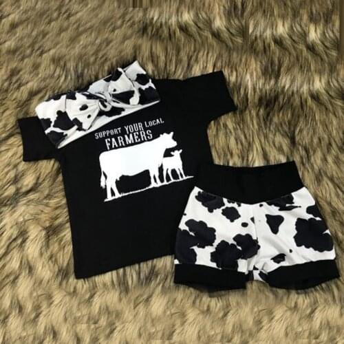 Girl Newborn Infant Baby Girl Clothes Vetement Enfant Fille Cow Letter T Shirt+ Shorts+ Headband Outfit Set Одежда Для Девочек