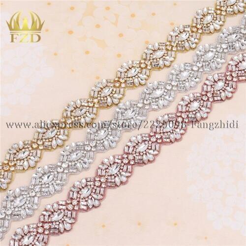 FZD 1 Yard Rhinestones Crystal Rhinestones Sew On Sash Belt Shiny Glass Appliques Motif For Wedding Bridal Dresses Belts