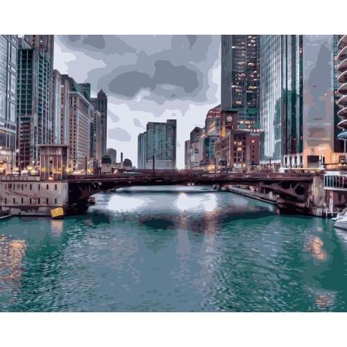 MaHuaf-j186 Chicago bridge painting by numbers art canvas painting for living room