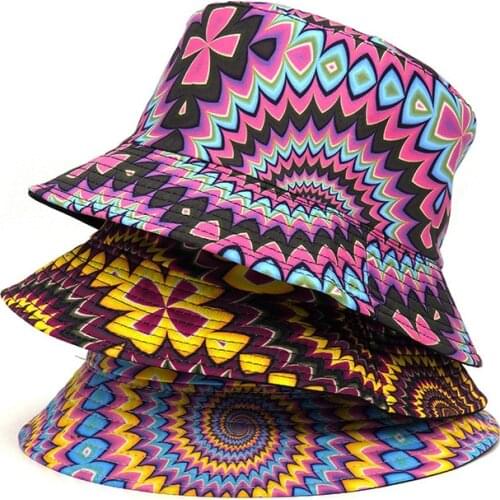 Summer Fisherman Hat Reversible Harajuku Bucket Hats For Women Men Street Hip Hop Cap Rainbow Tie Dye Printed Fishing Hat