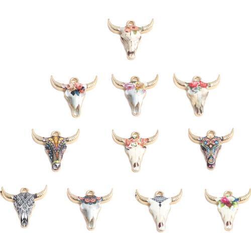 Fashion Handmade Findings Zinc Based Alloy Charms Pendant Cow Animal Gold Plated Black & White Enamel For Jewelry DIY, 10 PCs