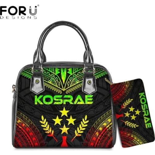 FORUDESIGNS Fashion Women Totes Bag And Purse Kosrae Polynesian Tribal Printing Pu Leather Party Casual Beach Handbags Sac