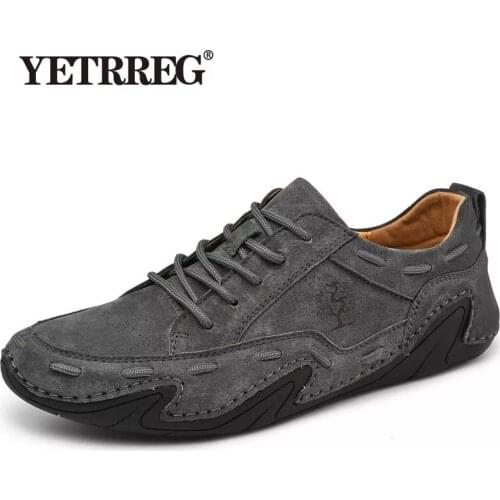 New Mens Flat Casual Shoes Handmade Genuine Leather Mens Shoes Comfortable Loafers Breathable Moccasins Outdoor Men Sneakers