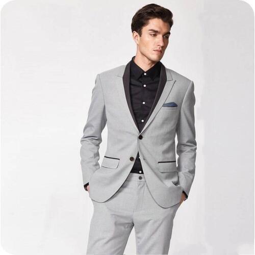 New Fashion Two Buttons Groom Tuxedos Groomsmen Peak Lapel Mens Suits Blazers (Jacket+Pants+Tie)
