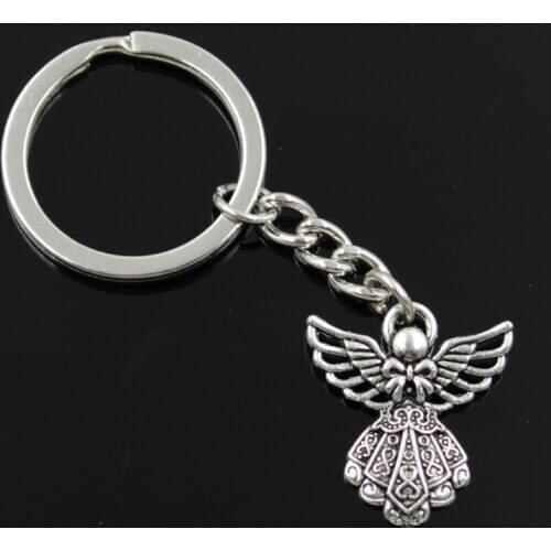 New Fashion Men 30mm Keychain DIY Metal Holder Chain Vintage Guardian Angel 26x23mm Silver Color Pendant Gift
