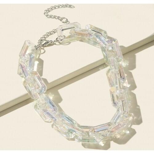 Clear Acrylic Crystal Thick Chain Necklace For Women Punk Transparent Geometric Rectangle Choker Collar Necklace Charm Jewelry